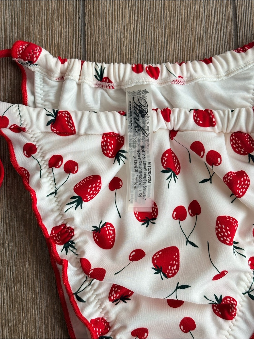 🍒🍓Pink by Frankie's Bikinis Red & White Cherry& Strawberry Print Triangle Bikini - Picture 3 of 5